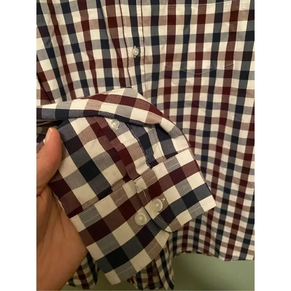 George Red Blue Long Sleeve Button Up Western Shirt Size 2XL